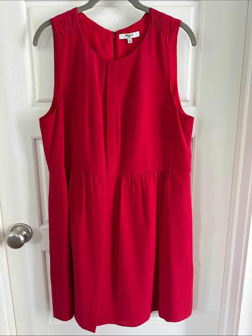 Madewell Bright Red Sleeveless Mini Dress with Pleated Shoulders